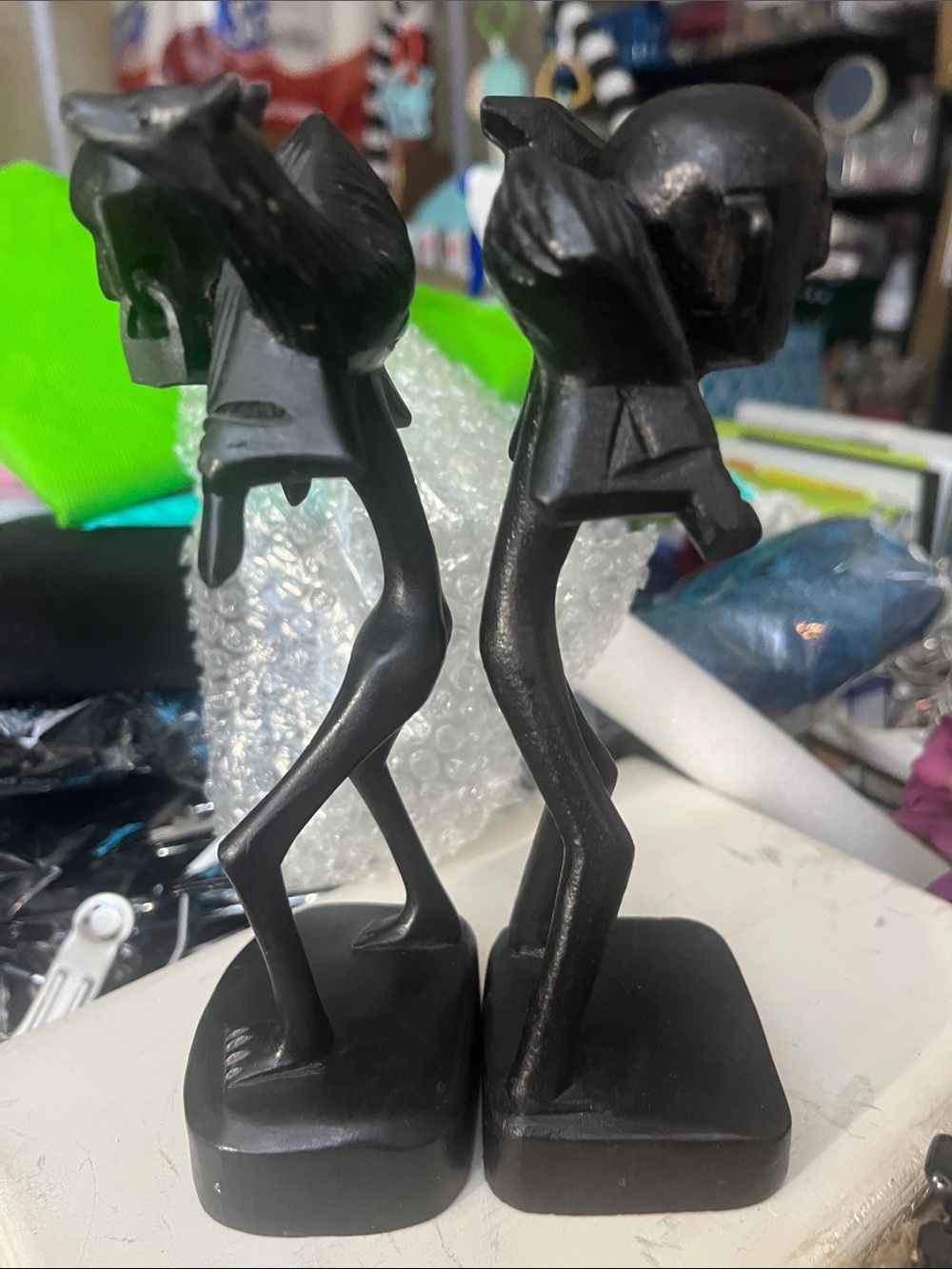 Pair VTG HandCarved African tribal figurines Ebony or Blackwood Carved 737